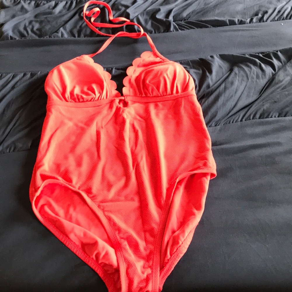 Coral colored swimsuit